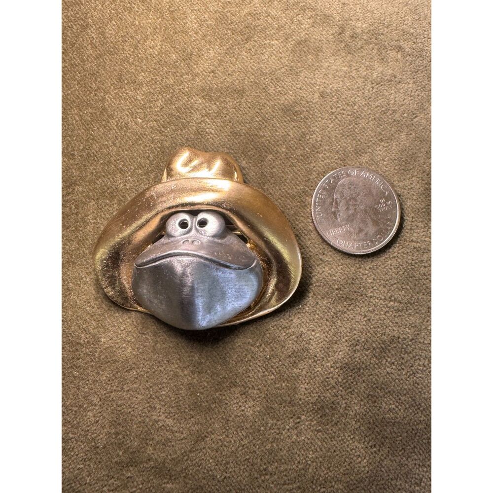 Vintage Frog in Hat Brooch Pin Gold & Silver Tone - Picture 1 of 4